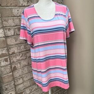 Pink and Blue Relaxed Fit Tee with Scoop Neckline